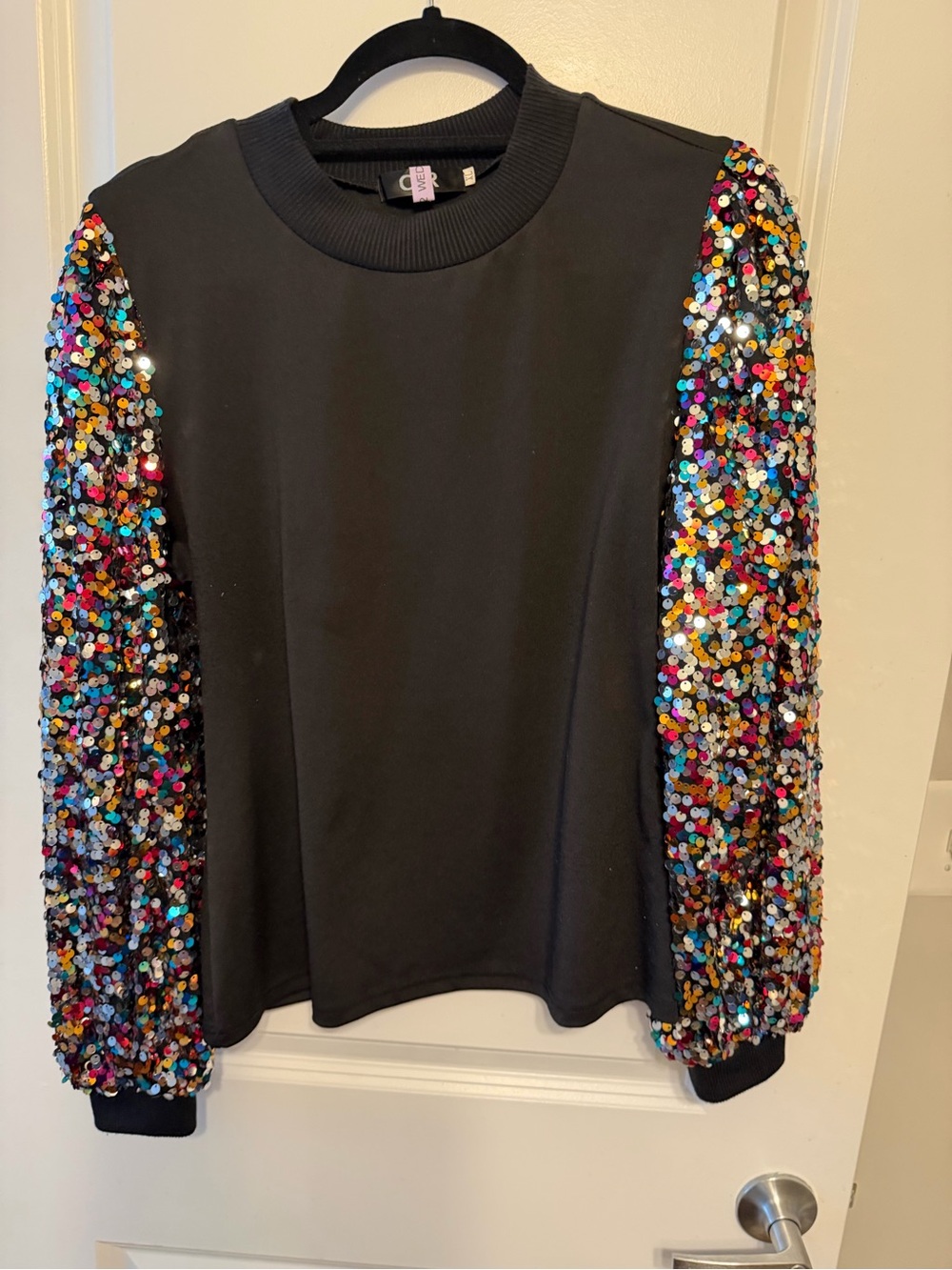 CBR Black Sweatshirt with Multicolor Sequin Sleeves